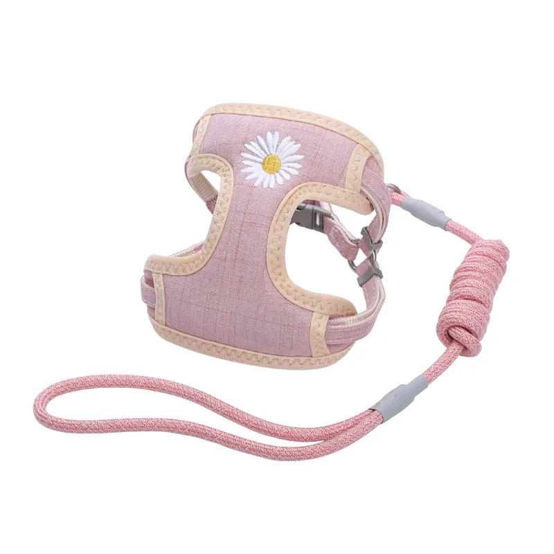 

Newest Polyester Embroidery Daisy Cat Vest Harness And Leash Set Dog Harness Adjustable Pet, Picture