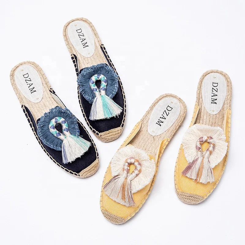 

Summer high quality new straw slippers shoes women espadrilles slip on shoes, Black,white,yellow,all black