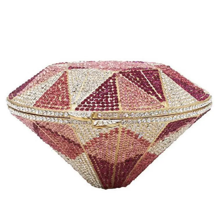 

Wholesales Top Quality Diamond Shape Alloy Evening Bag Crystals Handbag Geometric Pattern Wedding Party Clutch Bag Purse, Gold silver black