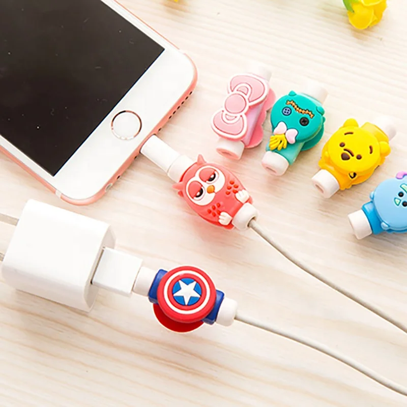 

Cartoon data line protector earphone Mobile Phone Accessories Practical USB cable protector and cable winder sets for iphone