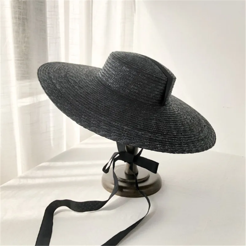 

Factory wholesale fashionable flat top wide brim ribbon women's beach Panama hat