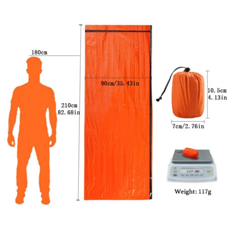 

emergency bivy with drawstring carrying wholesale sleeping bags, Orange/silver