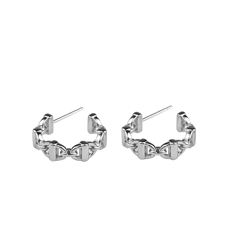 

New Fashion Accessories Rhodium Plated Girls Summer Wild Simple Brass Lock Stud Earrings