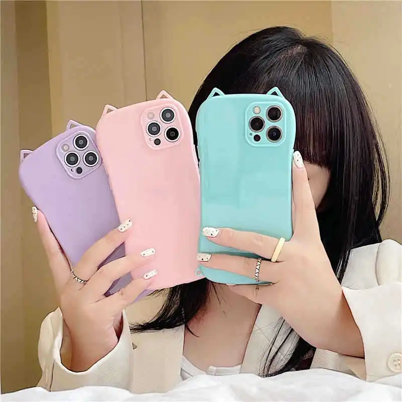 

Phone case For iPhone 12 Pro for iPhone 13 case Solid color cat ears Mobile Phone Bags & Cases for iPhone 11 pro max, As pictures shows