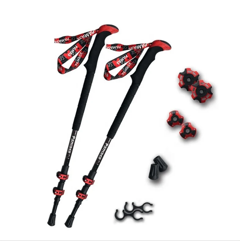 

Carbon alpine folding trekking stick three aluminum alloy locking Hiking Walking Sticks, Can be customized