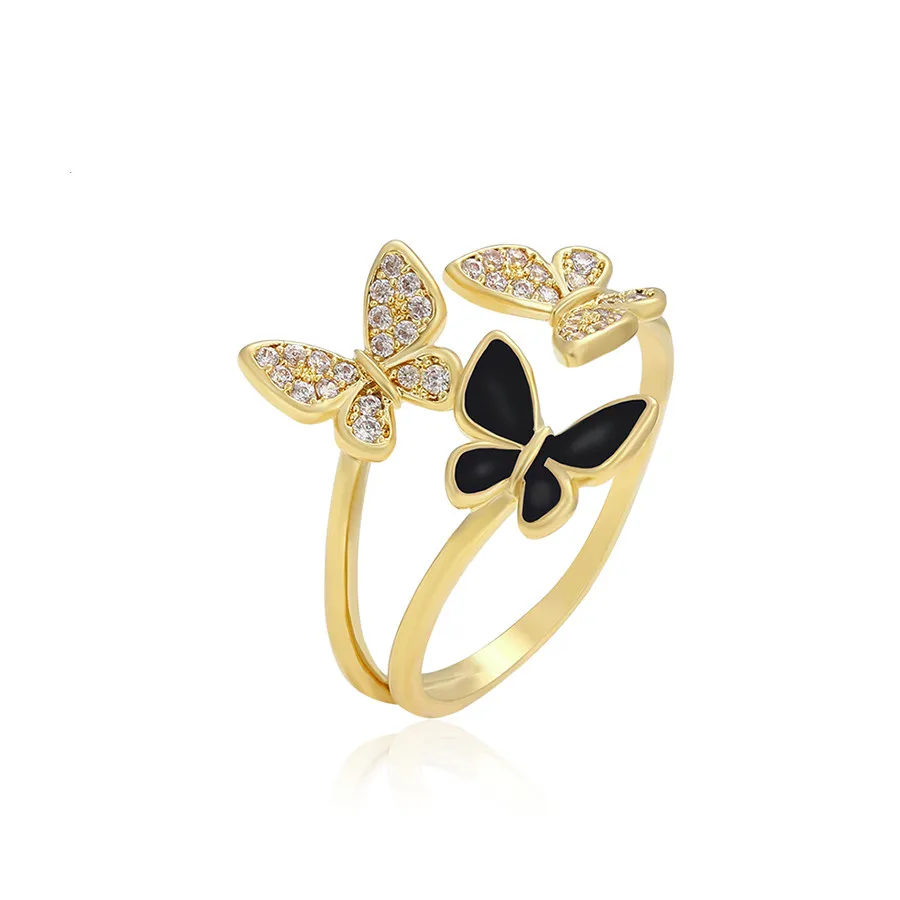 

YMring-318 xuping jewelry New personality retro diamond three butterflies 14K gold-plated open ring ring, 14k gold color