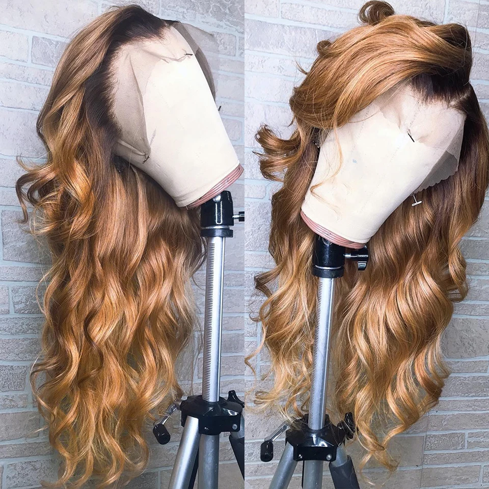 

4*4 360 Lace Front Human Hair Wigs Loose Wave Ombre T1b/27 Color Brazilian Remy Hair Wig For Black Women Pre-Plucked
