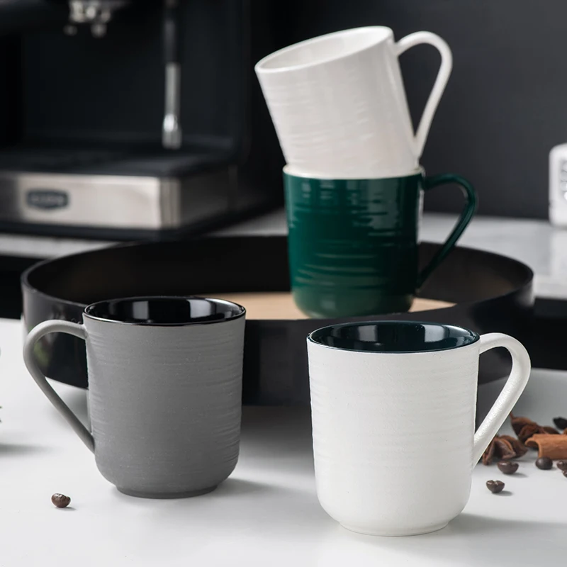 

Elegant Unique Japanese-Simple Style Round Solid Color Stoneware Coffee Cups With Handle Ceramic Mugs Wholesale, Black/white/green/grey