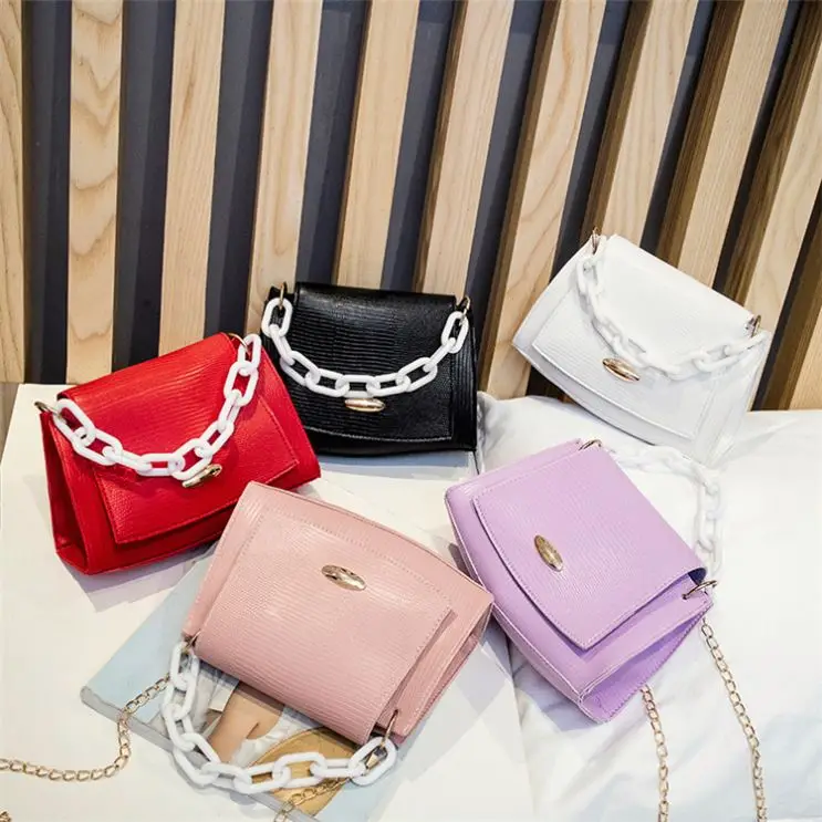 

B10009 Fashion Sexy 2020 Casual Simple Chain Cross Body Fashion Pu Leather Woman Mini Shoulder Bag, White,red,purple,black,pink