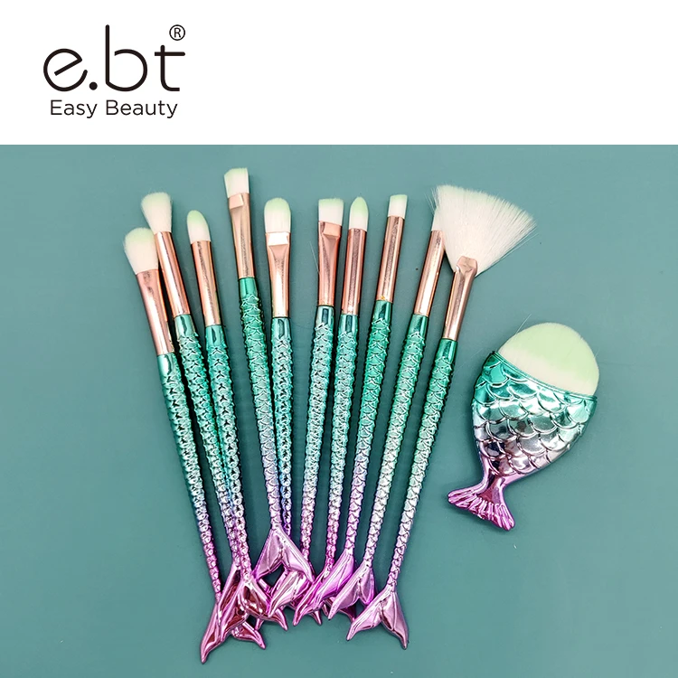 

TOP E.bt10#New Mermaid 11PCS Makeup Brushes Foundation Eyeshadow Contour Mermaid Make up Brushes