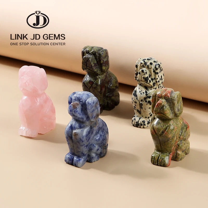

32x19x50mm Dog Statue Natural Gemstone Carved Animals Figurine Craft Gift Healing Crystals Rose Quartz Home Decoration Stone
