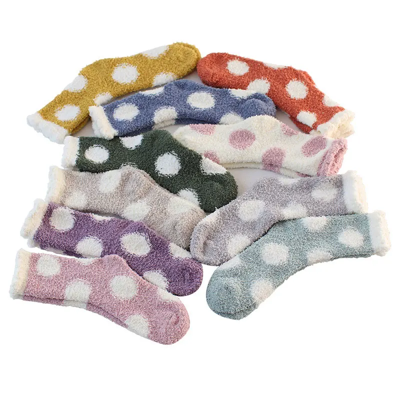 

JULY'S SONG Coral Fleece Fuzzy Women Socks Autumn Winter Thickness Warm Socks Girls Lovely Heart Dots Pattern Floor Socks