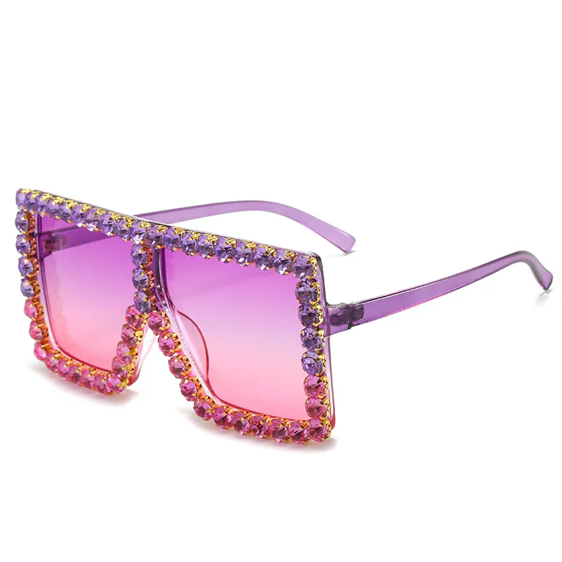 

2021 In Stock Vintage Colorful Fashion Rhinestone Sun Glasses Retro Square Crystal Diamond Sunglasses