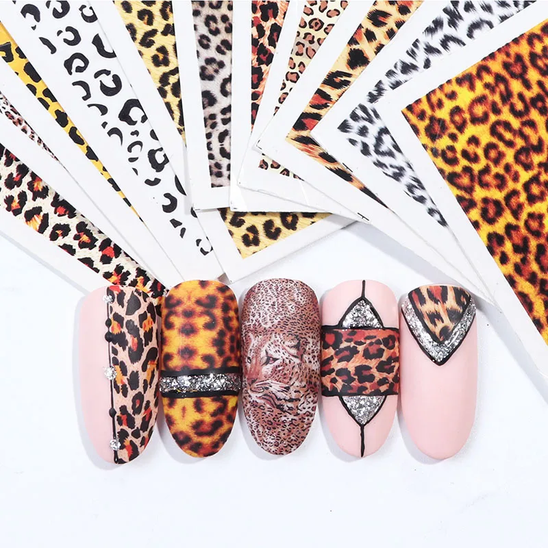 

Wholesale popular colorful leopard watermark nail sticker sexy wild animal 3d art nail decal decorations