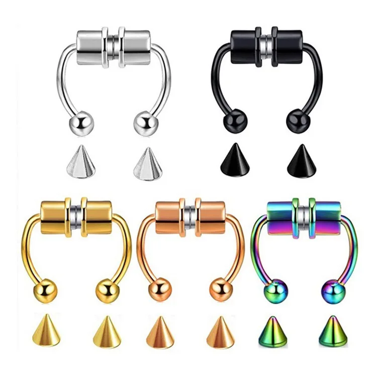 

1pcs U Shaped Fake Nose Ring Hip Hoop Septum Rock Stainless Steel Magnet Nose Piercing Punk Piercing Body Jewelry, 5 colors