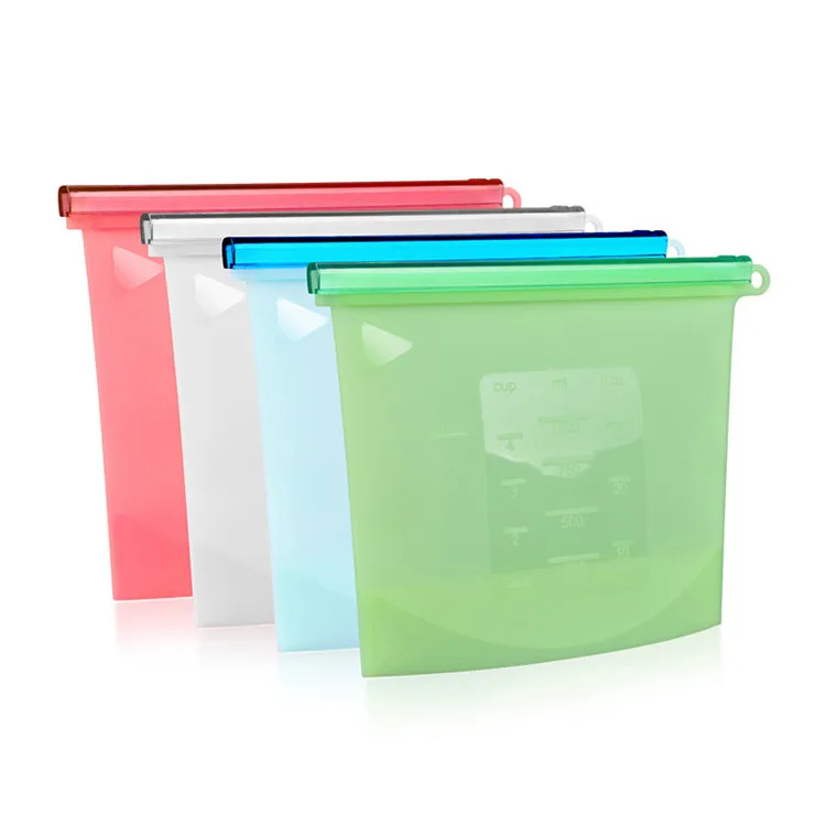 

Reusable Ziplock Silicone Bag for Food Storage, Blue, white, red, green