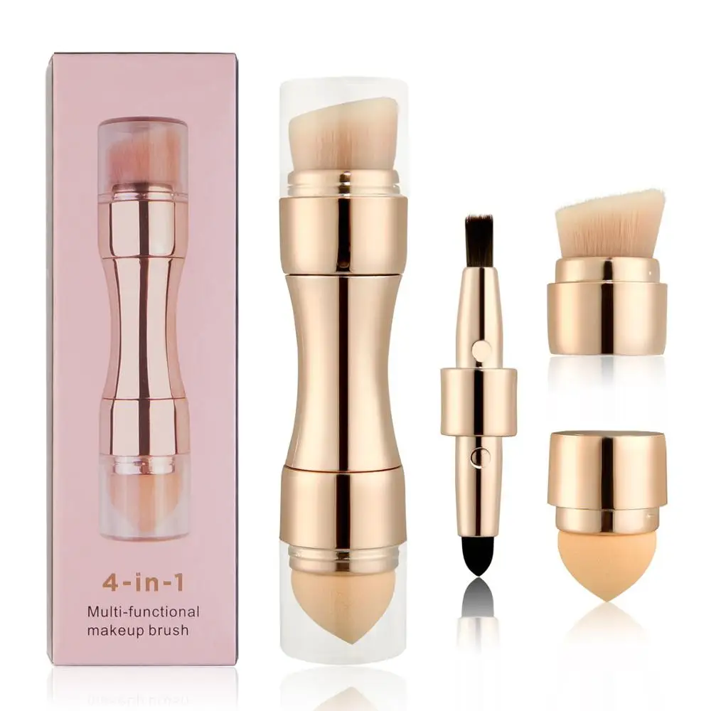 

2020 New Style For Travel Double Side Makeup Brushes Retractable 4 in 1 Mini Makeup Brush Set Private Label, Gold