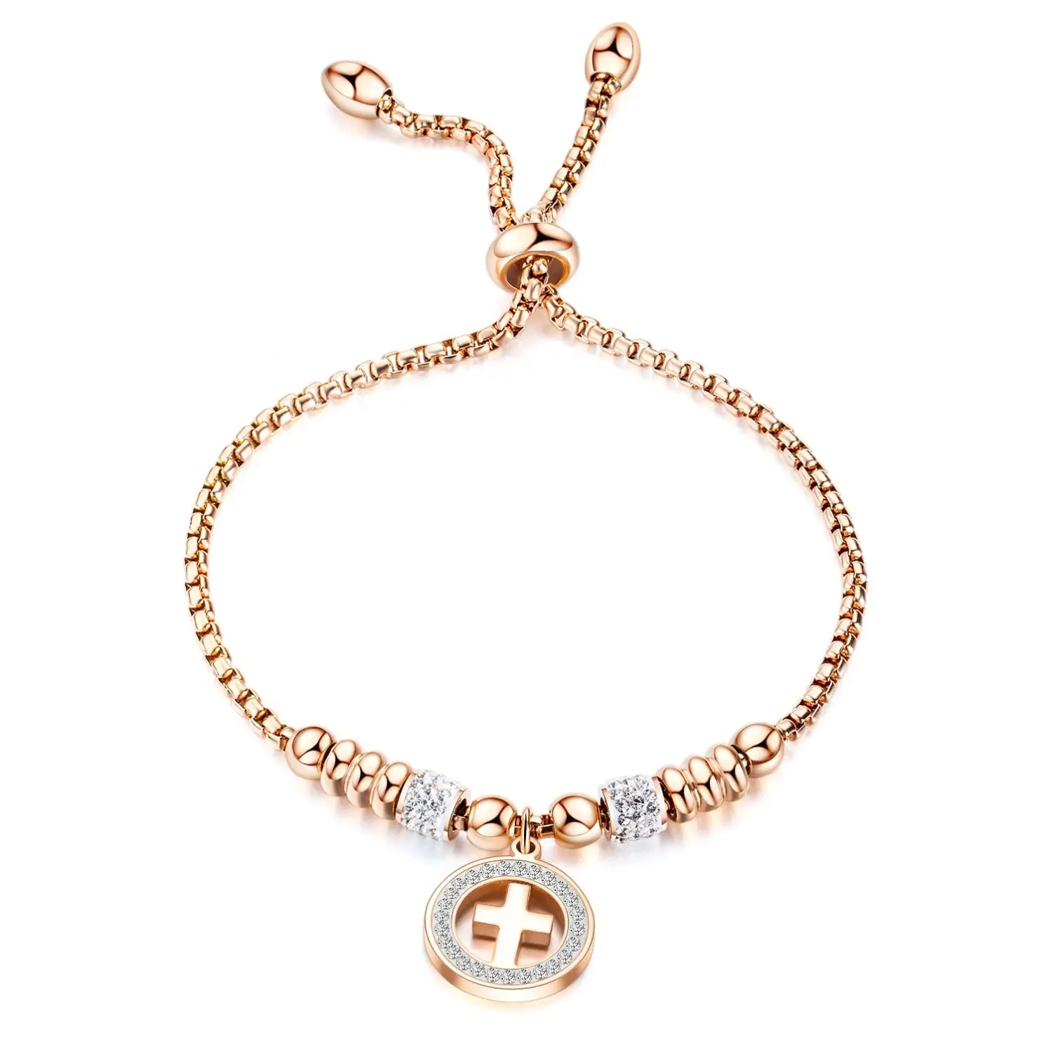 

Fashion Women's Zircon Bracelet Classic Cross Ring Pendant Bracelet, Rose gold/silver