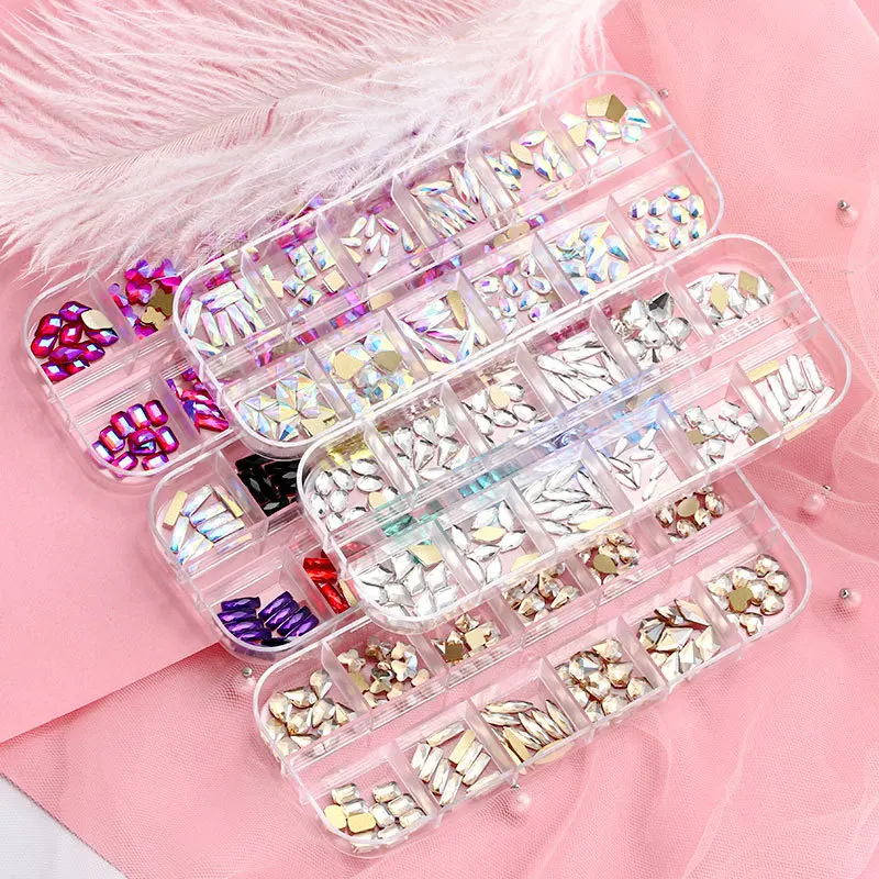 

Hot flat nail drill rhinestone set color mixed DIY glass nail stickers diamond accessories