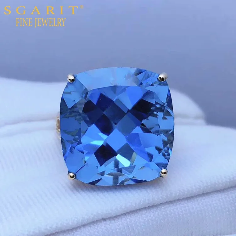 

SGARIT Dubai luxury big gemstone jewelry wholesale 18k gold statement ring 21.6ct natural blue topaz ring women