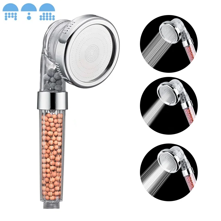 

3 setting 3 function bathroom shower filter negative ion handheld shower head