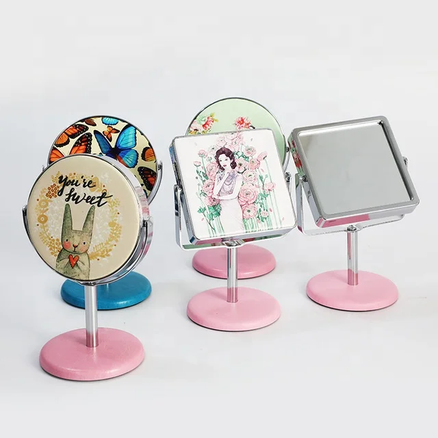 

2021 New Design Mini Metal Standing Mirror Round Desktop Makeup Mirror, As pictures