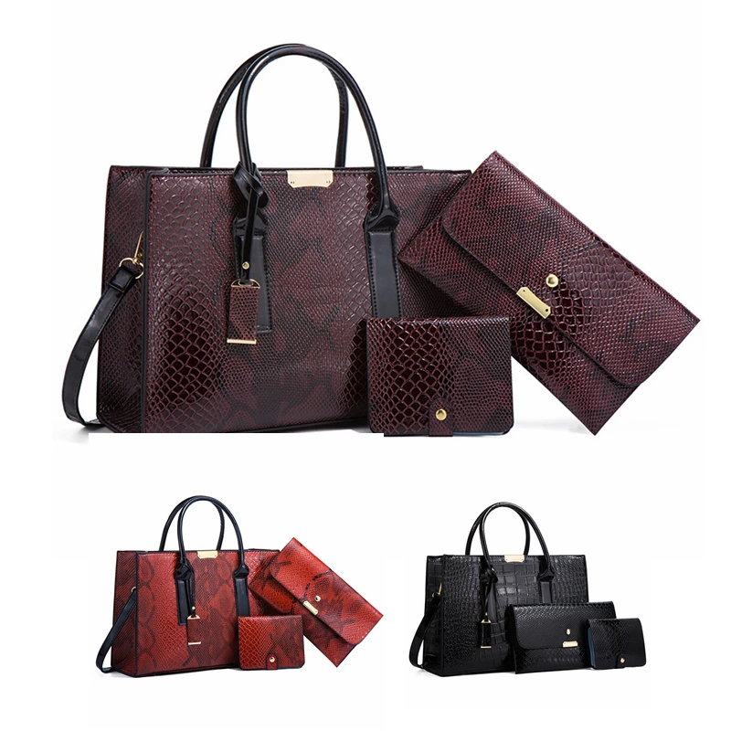 

Wholesale Crocodile Tote Bags Snake Print Purse 3 Piece Handbag Set, 3 colors