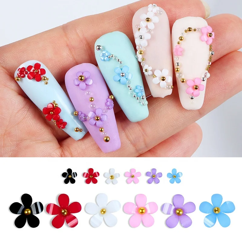 

RIKONKA 6Grids Acrylic Pink Flower Nail Art Decoration Flower Charms Rhinestones Nail Accessories