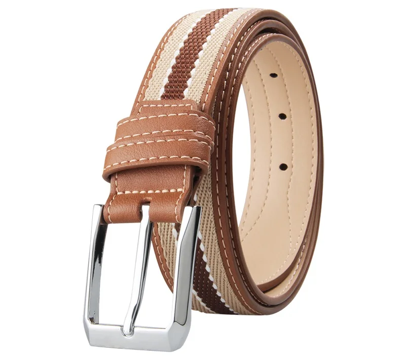 Beige Casual Pin Buckle Golf Leather Canvas Belts for Men
