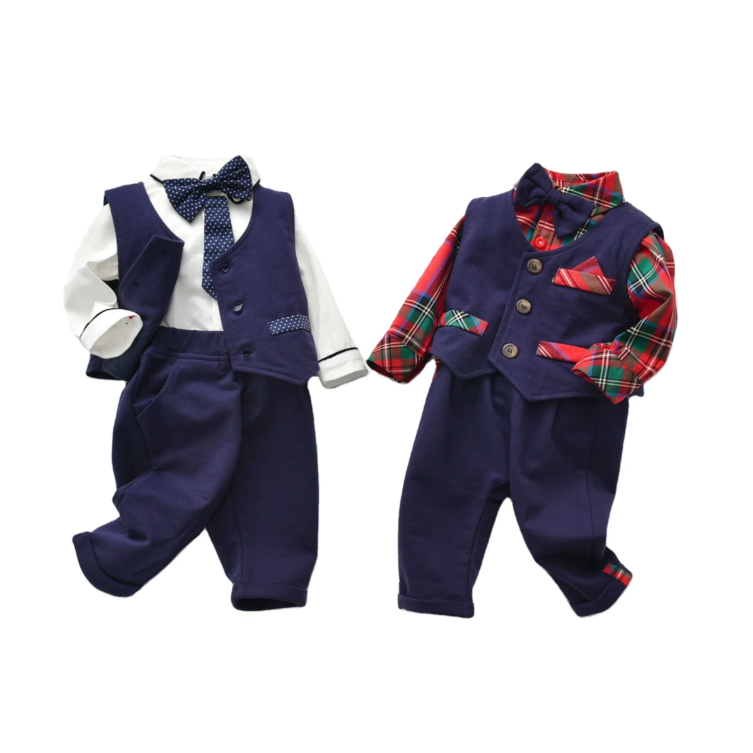 

Customized Accept wholesale outside wearing Square Collar Bow tie newborn baby boy clothes, Navy blue