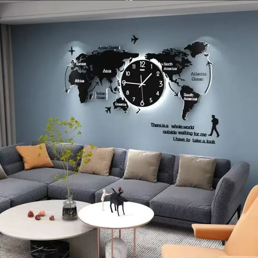 100X46CM M With LED Night Light Motion Sensor Home Decoration Wall Clock Add Your Country on the World Map Dropshipping DDP WEEE