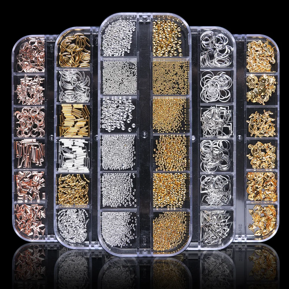 

Fancy 3D Gold Silver Glitter Beads Jewerly Metal Alloy Nail Charms Zircon Decoration For Nails art, As picture