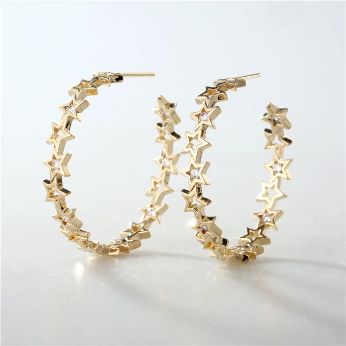 

2021 XuQian New Star Designed Zircon Hoop Earrings In 18K Gold Plating, Silver&gold