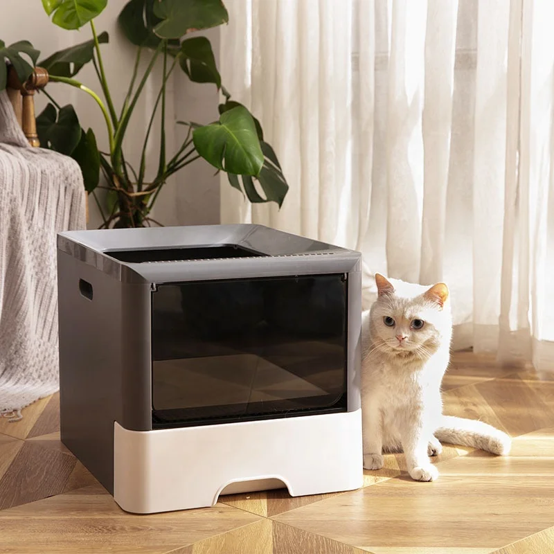 

Wholesale Pet Foldable Smart Cat Toilet Box Cat Litter Box with Scoop and Reusable Liner, Black;orange;green