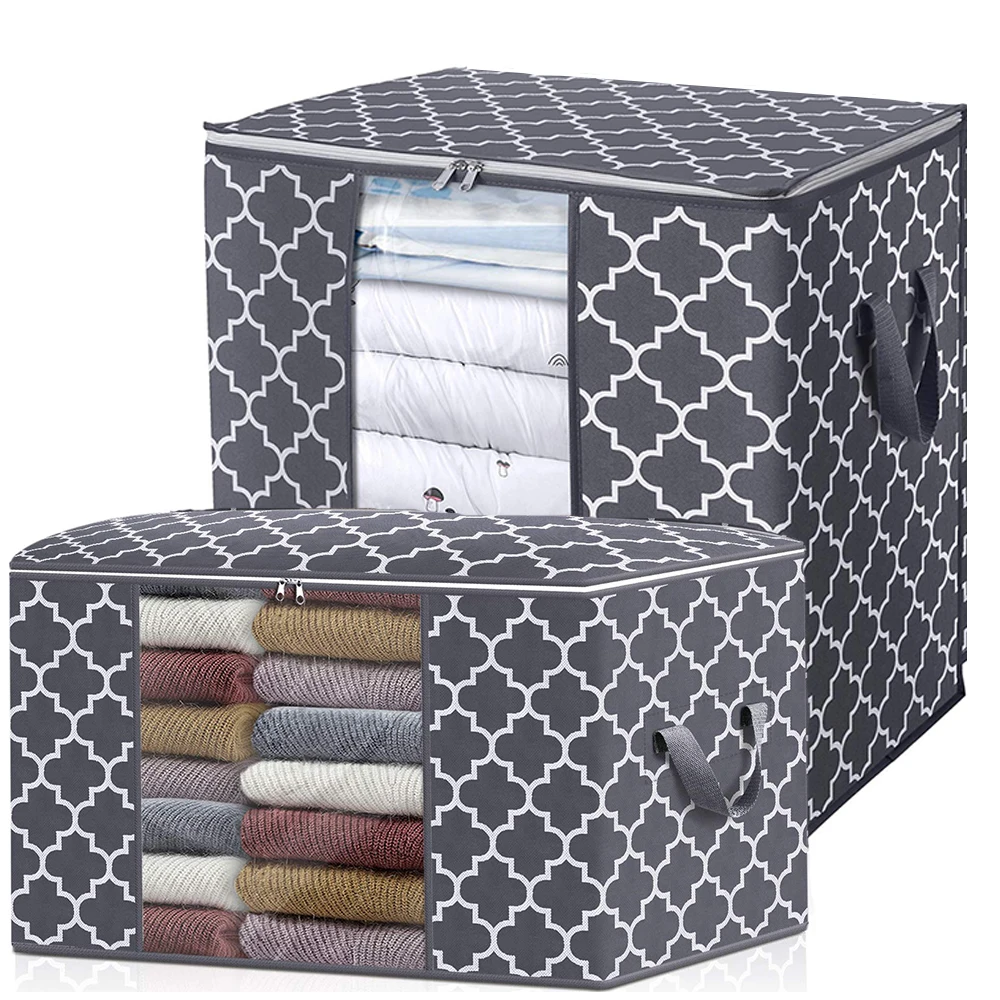 

400104 Non Woven 3pack Underbed Storage bags Large Quilts Blanket Clothes Storage Bag with Reinforced Handle, Gray