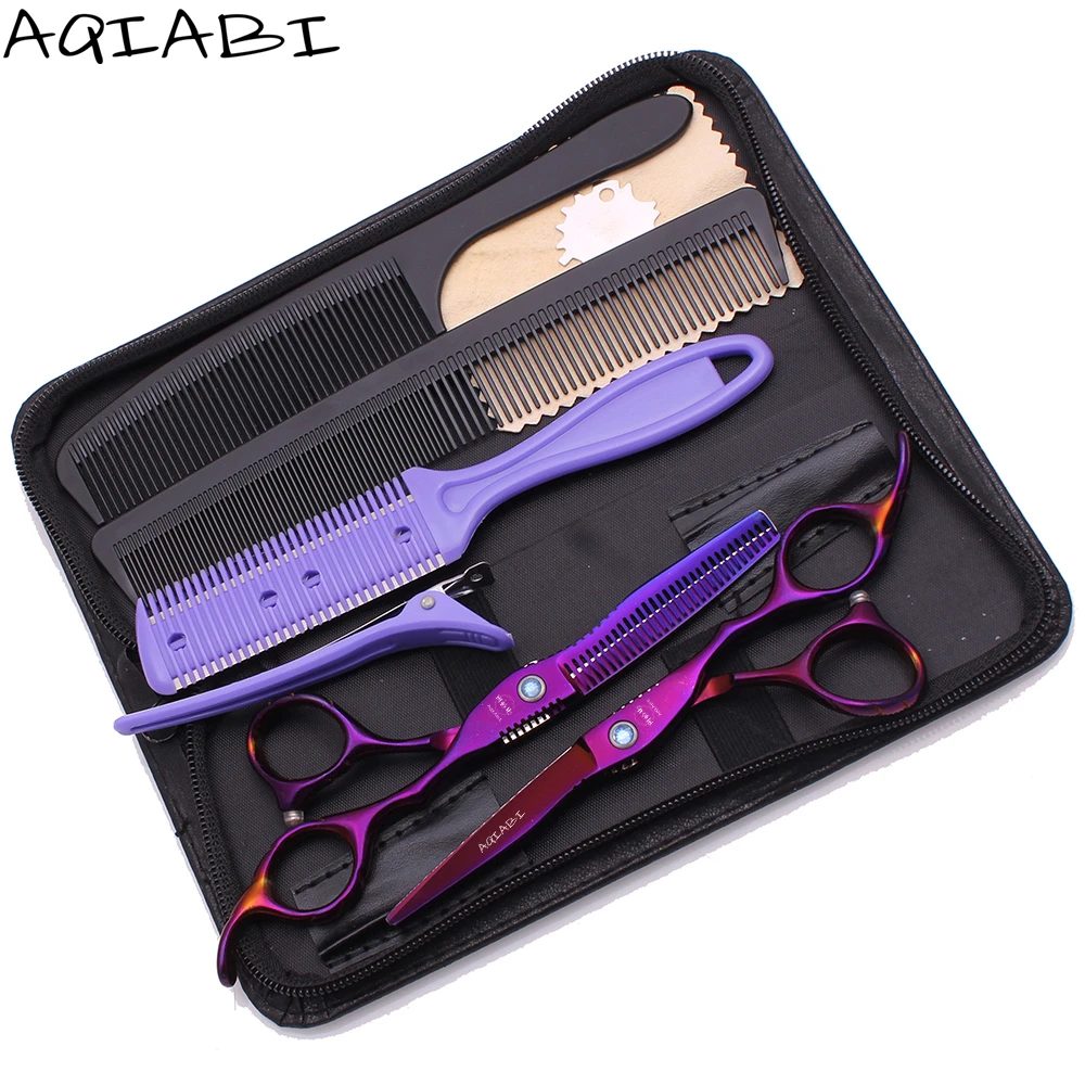 

Scissors Barber 5.5" 6'' AQIABI 440C Purple Hair Cutting Scissors Thinning Shears Professional Scissors A1011, Black