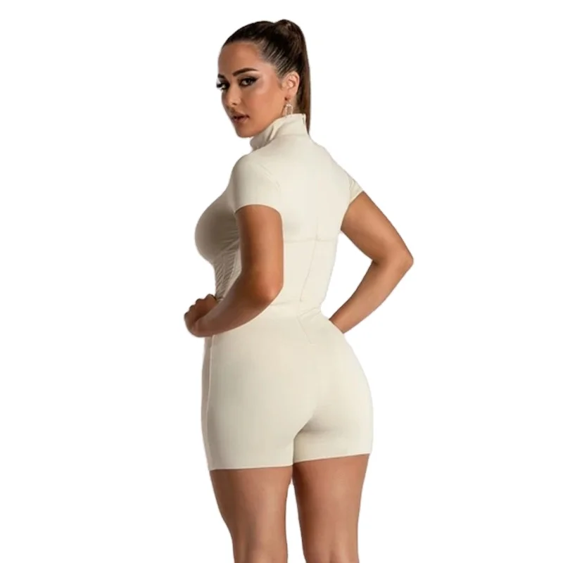 

Ladies shapewear jumpsuits new women's sexy wrapped chest round neck zipper tight shorts