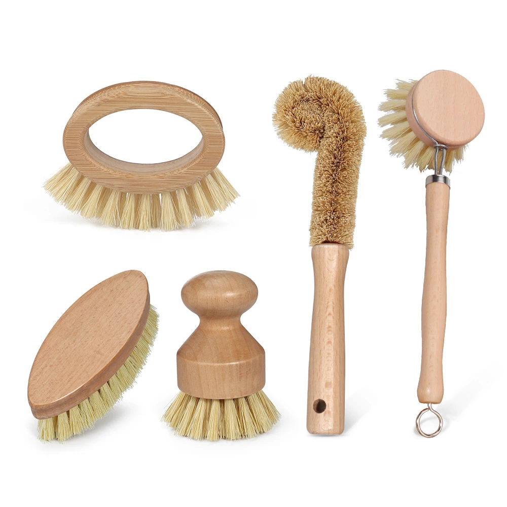 Masthome Ecofriendly 5pcs Kitchen Brush Set All Natural Fibre Wooden