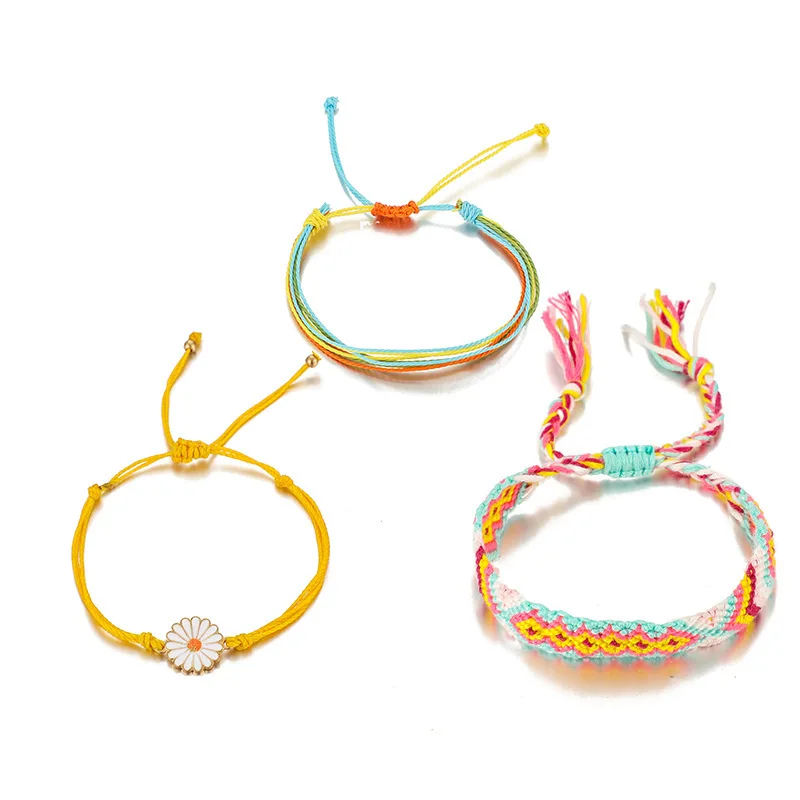 

Charare colorful woven wax rope daisy star charm boho bracelet sets accessories, Colorful (customizable)