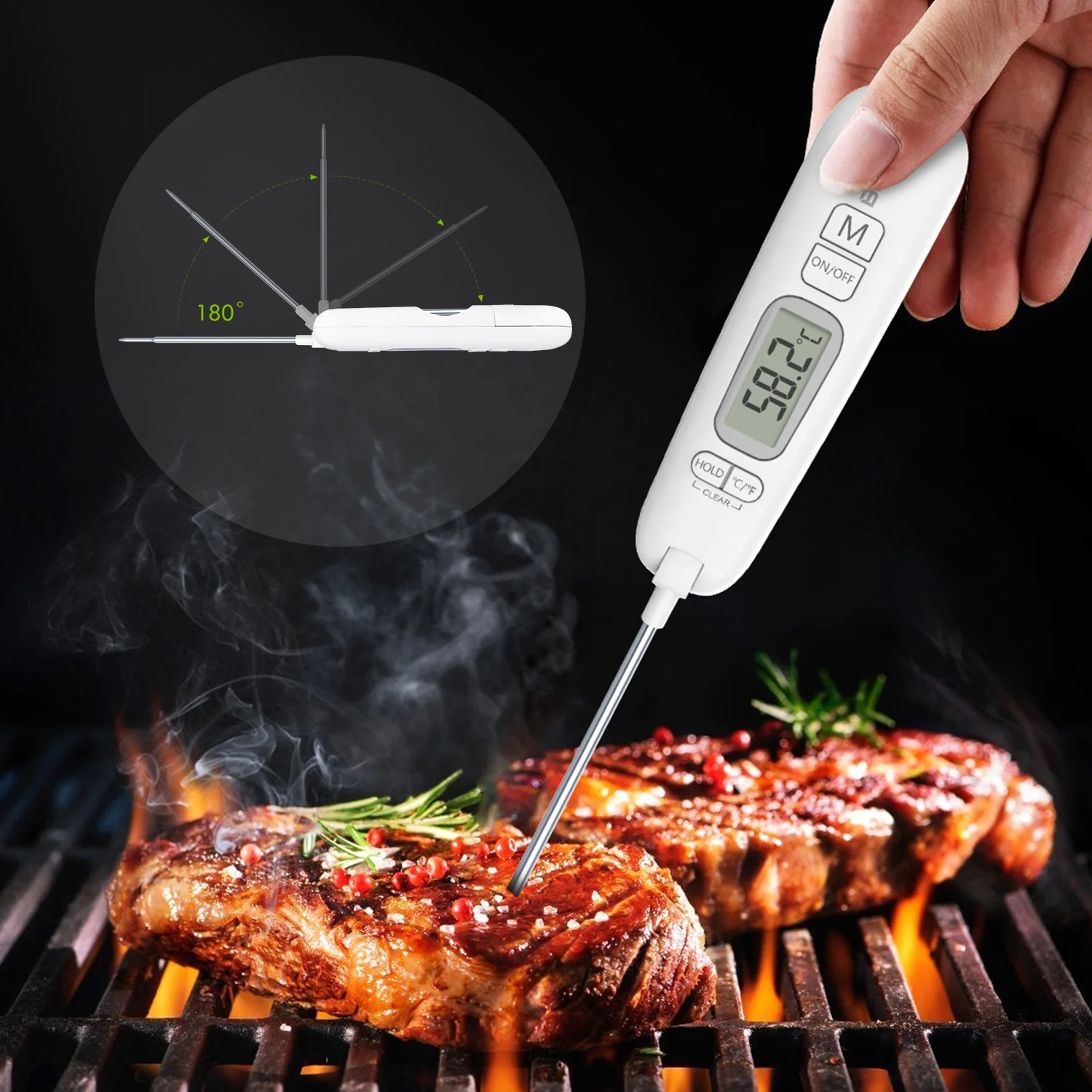 

BALDR B344 Digital Foldable Food Thermometer for Kitchen Cooking Smart Meat Temperature BBQ Countdown Timer Barbecue Thermometer