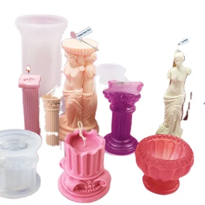 

Fusimai Geometric Mini David Pillar Silicone Candle Mould 3D Venus Roman Column Candle Molds