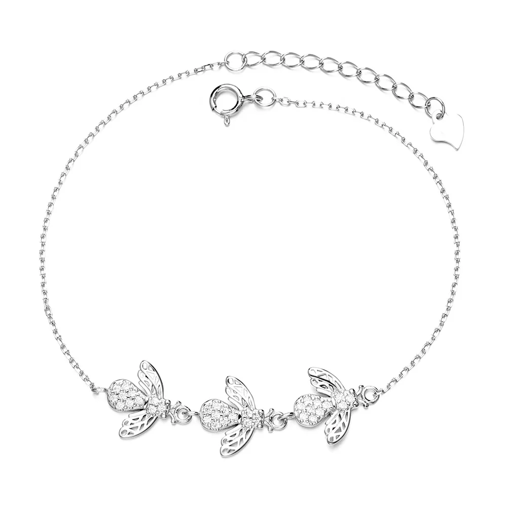 

925 Sterling Silver Cute Honey Bee Chain Bracelet Cubic Zirconia Little Bumblebee