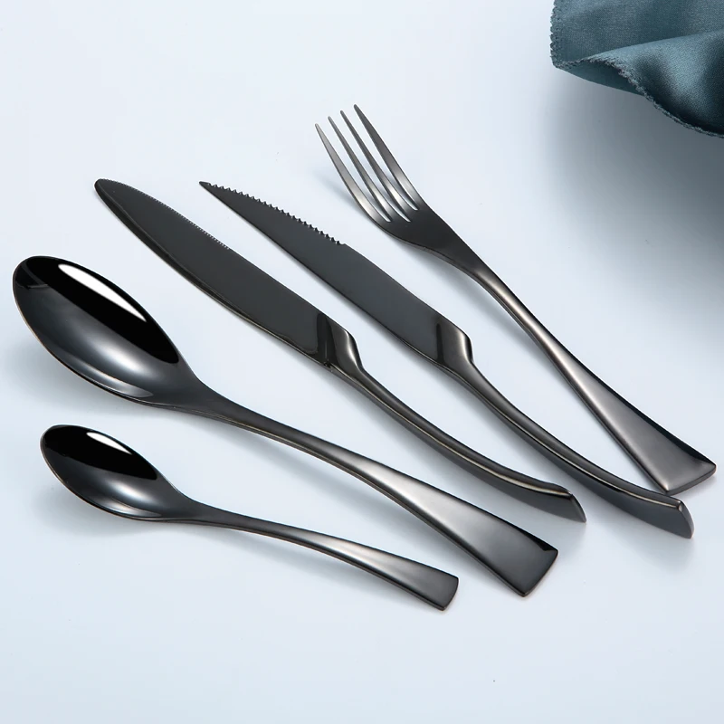 

Hot Selling Fashion Hotel Mirror Stainless Steel Black Cutlery Set