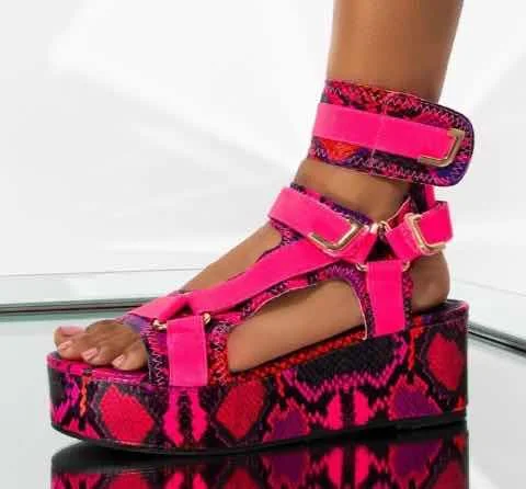 

Women's Platform Sandal Python Print Thick Sole Wedge Heels Shoes, Multicolors