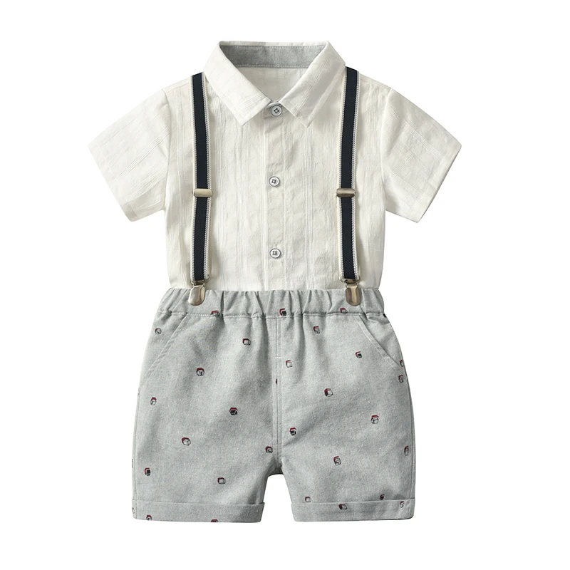 

wholesale prices high quality overalls Polka Dot short sleeve baby boys clothes set, White