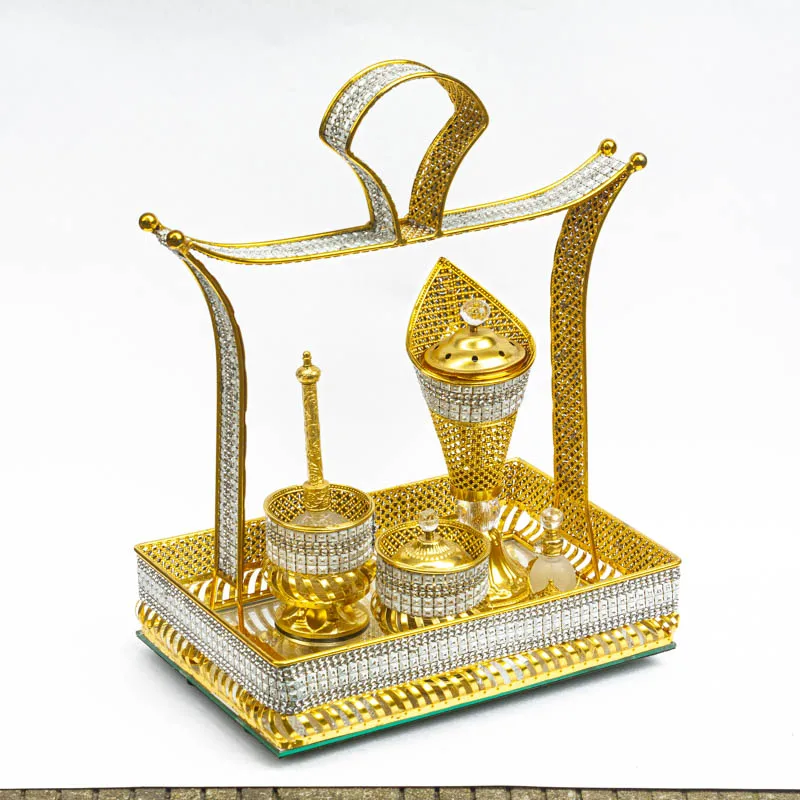 

QIAN HU New Design Elegant Metal Incense Basket Set Fashion Aroma Burner Holder Set, Gold