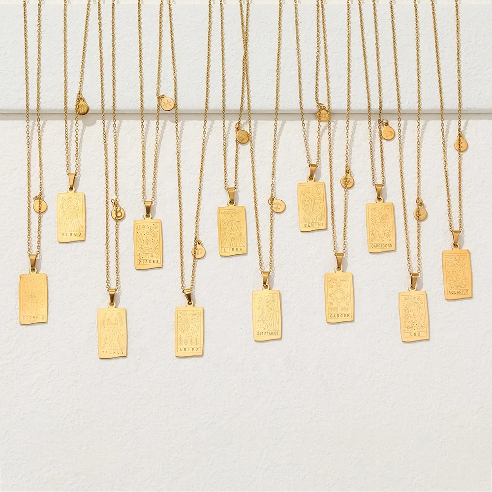 

12 Constellations Necklace 18k gold and Silver color Scorpio Leo Virgo Libra Aquarius Gold Square Zodiac Pendant Necklaces, Picture