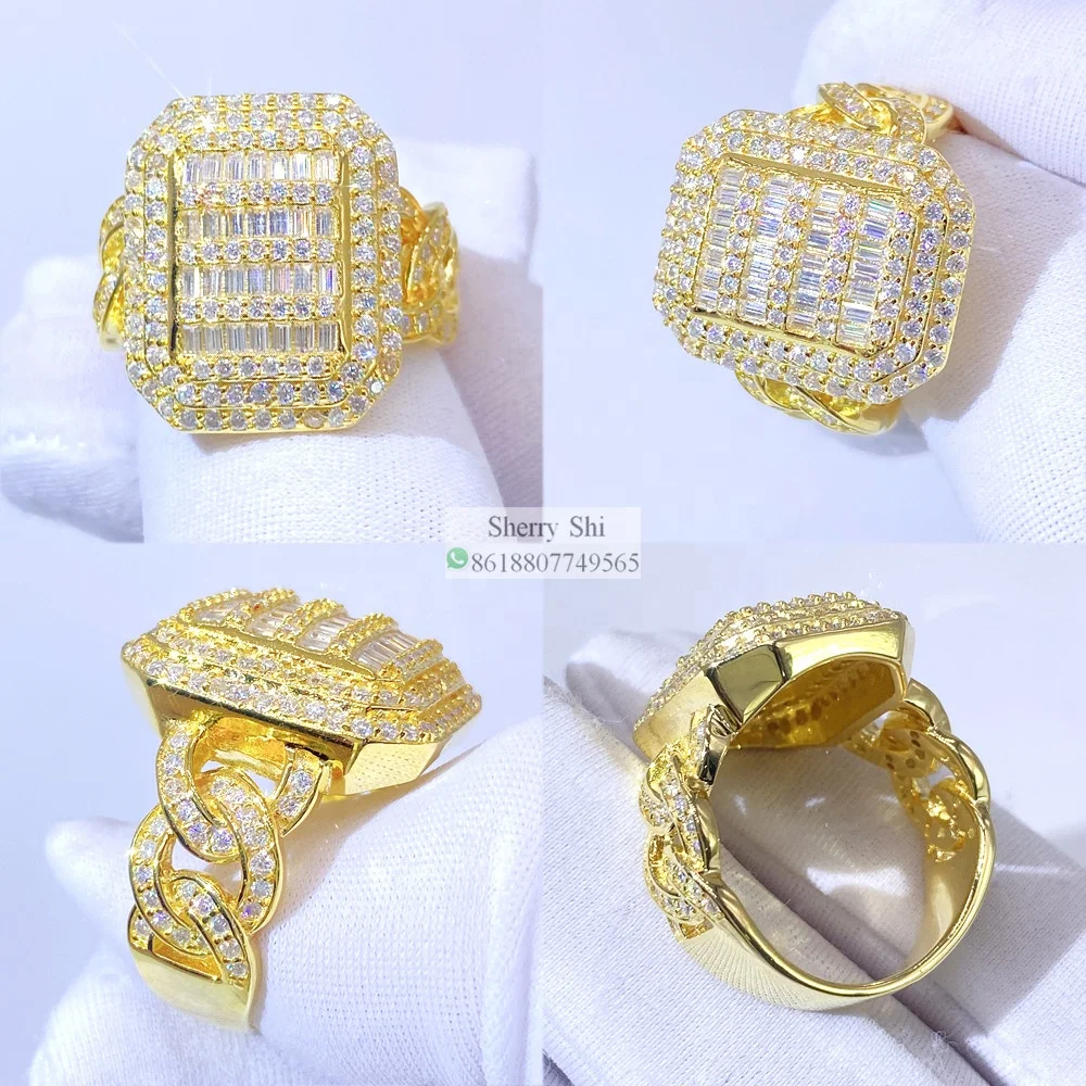 

Men Fashion Hot Sell Iced Out VVS Lab Diamond Custom Diamond Baguette Ring