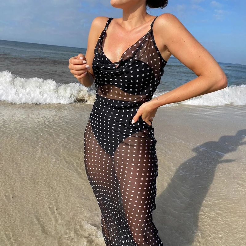 

2021SS hot sale see through dress night sexy slip dress women backless polka dot long dresses women