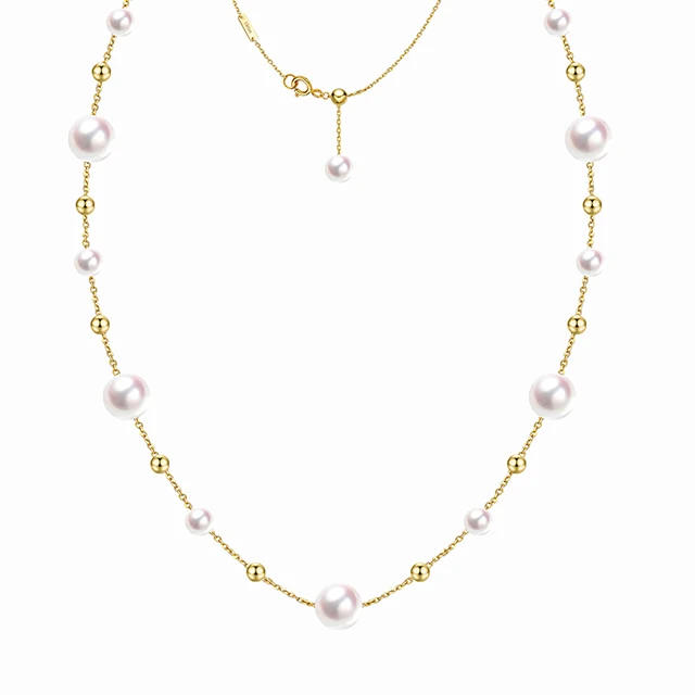 

Women's 18K Gold Chain Necklace with Beaded Natural Akoya Pearls Adjustable Wholesale Free Shipping